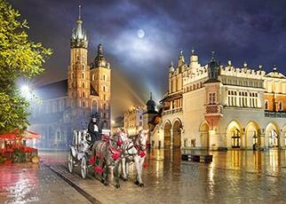 Night scenery of the Main Market Square in Cracow