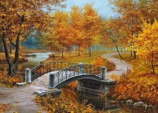 painting of autumn trees in an old park
