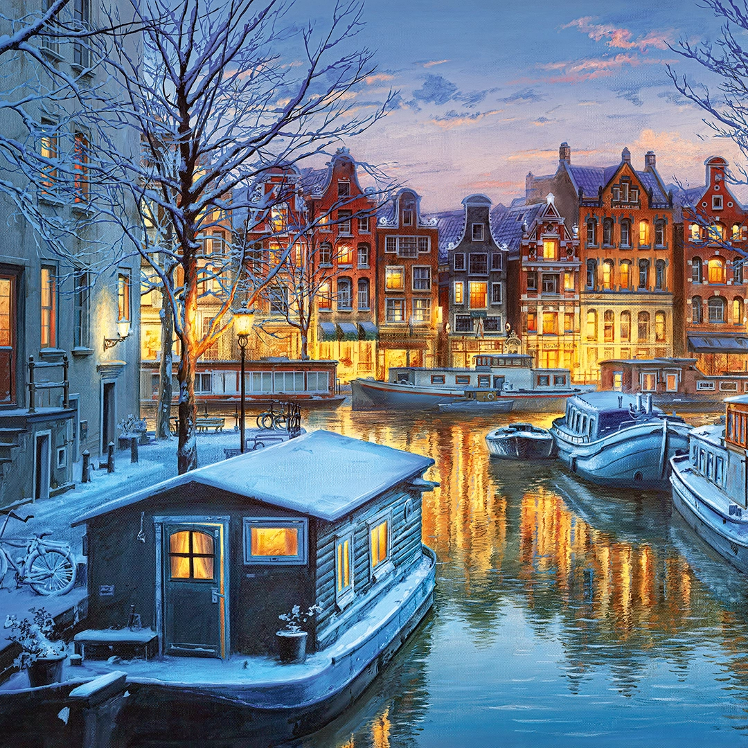 Painting of the riverside Amsterdam at Night big picture