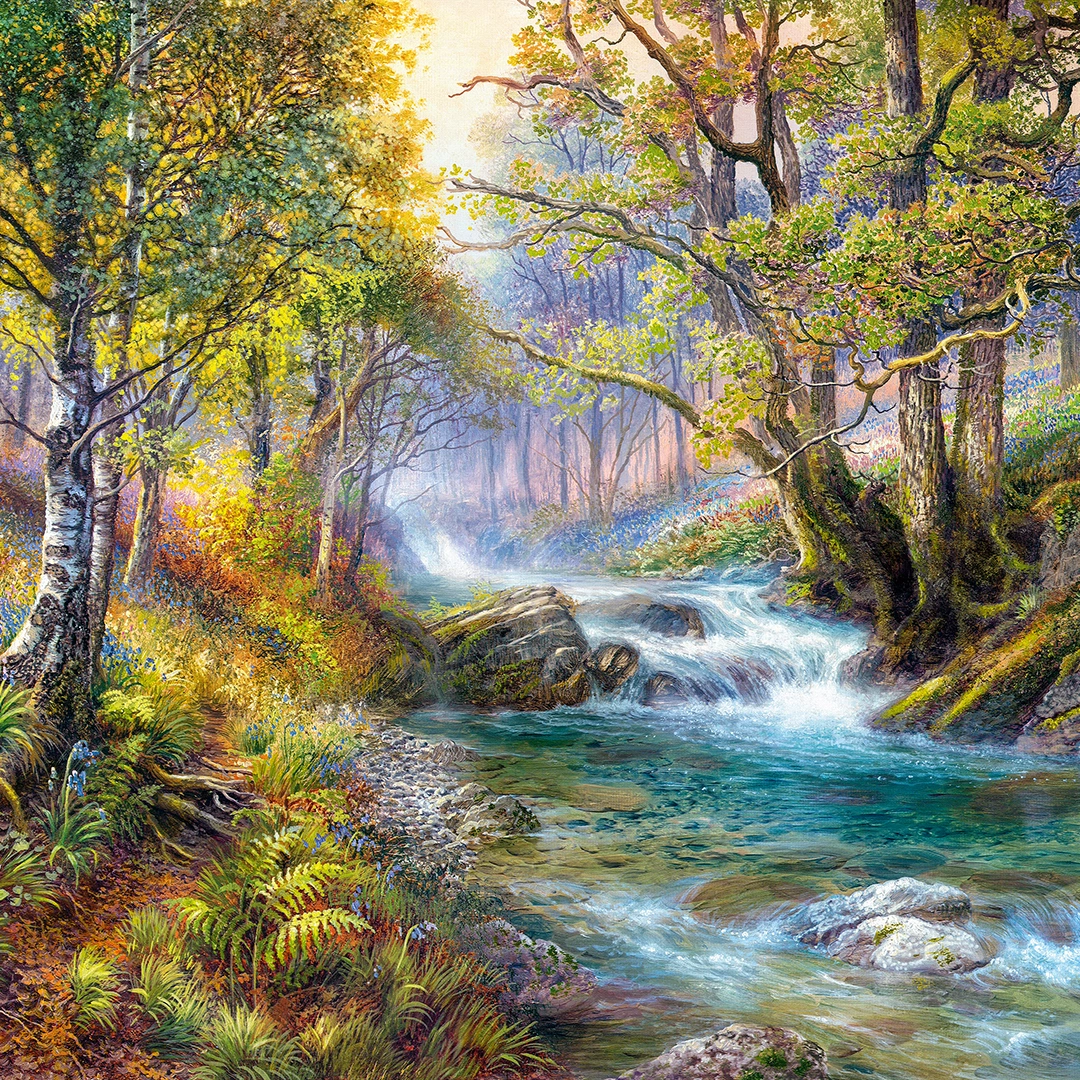 Painting of a stream in a forest big picture