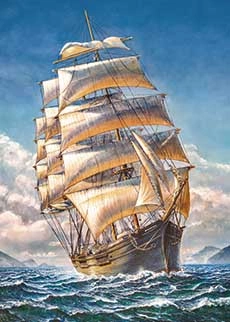 Painting of a sail boat 'WR Grace' during ocean voyage