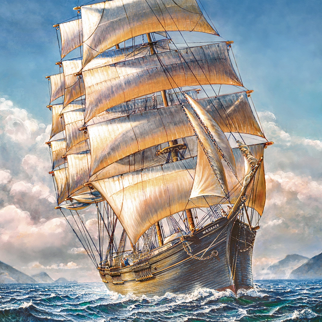 Painting of a sail boat 'WR Grace' during ocean voyage big picture