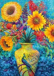 Painting of sunflowers in a pot