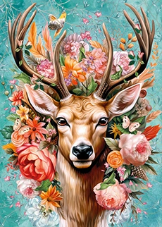 Deer surrounded by floral art