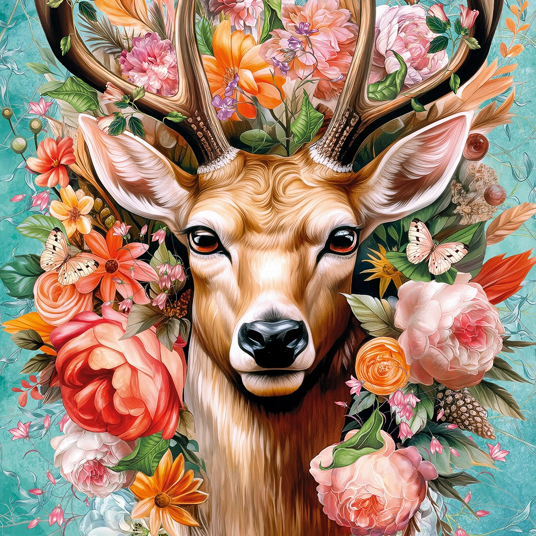 Deer surrounded by floral art big picture