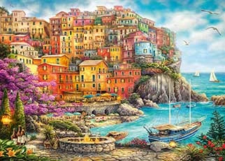 A view across lagoon on seaside village in Italy