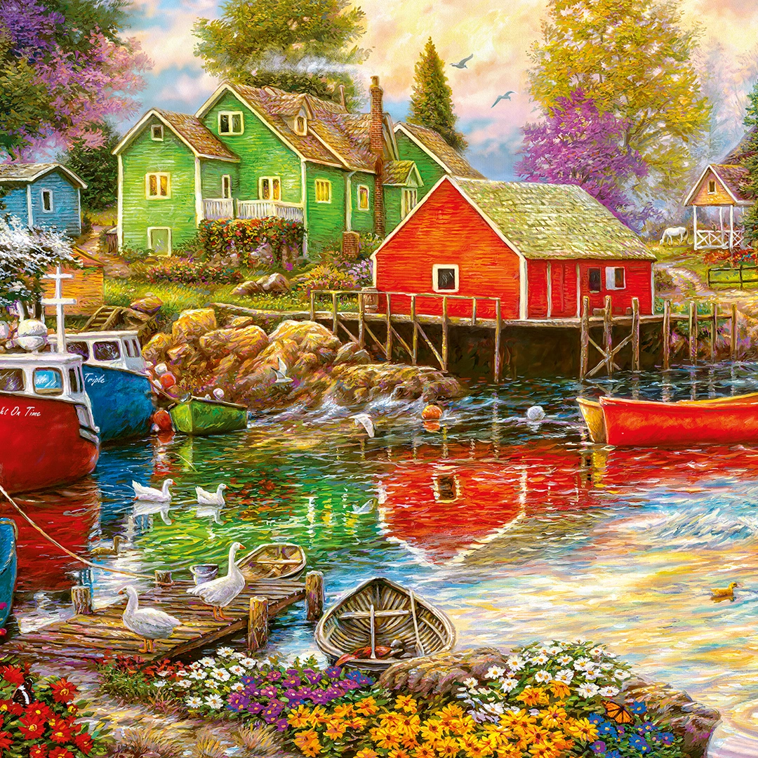 Seaside village with simple, colorful homes big picture