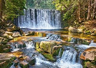 Photograph of a beautiful forest waterfall