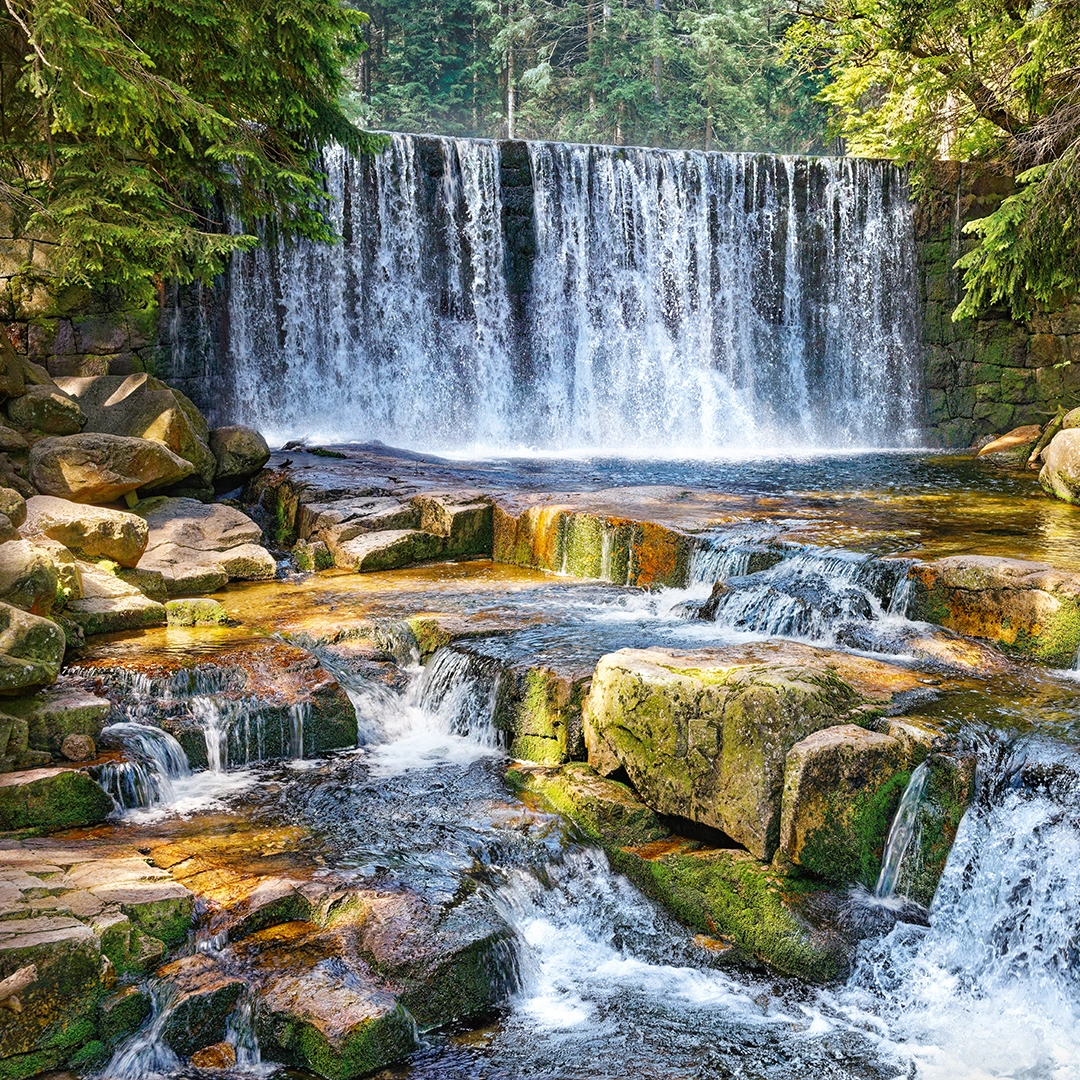 Photograph of a beautiful forest waterfall big picture